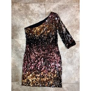 Bebe Sequin One Shoulder mini dress